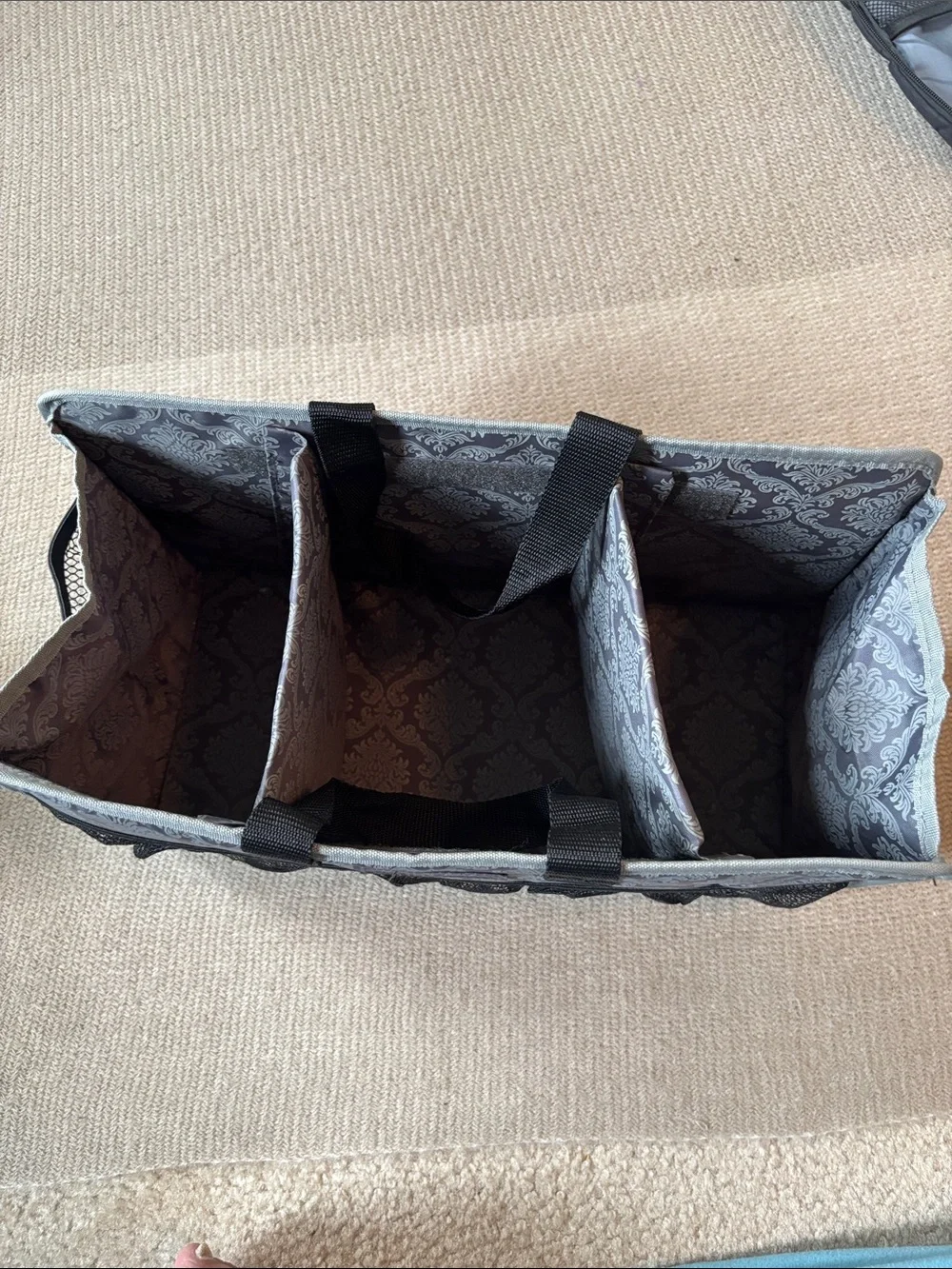 Mary Kay Gray Patterned Organizer Caddy with Black Mesh Pockets